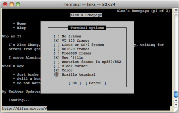 Terminal Type screen for links2