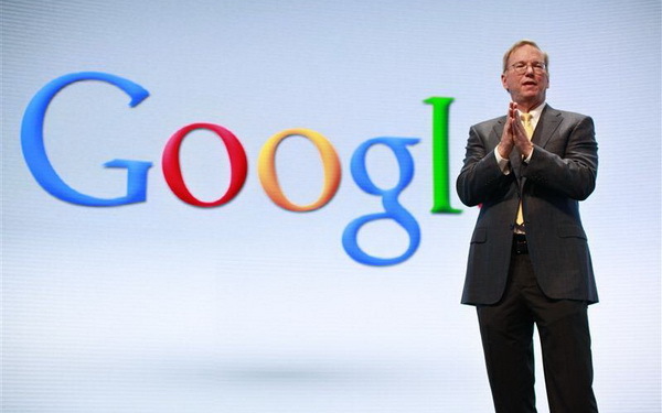 Google Chairman Eric Schmidt speaks at a Motorola phone launch event in New York