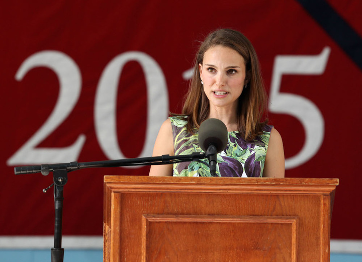 51755806 Actress Natalie Portman speaks at Harvard's College Class Day in Tercentenary Theater on May 27, 2015 in Cambridge, Massachusetts. College Class Day celebrates the undergraduate class the day before the official commencement ceremony. FameFlynet, Inc - Beverly Hills, CA, USA - +1 (818) 307-4813