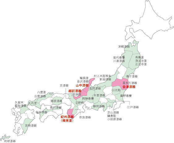 日本漆器分布