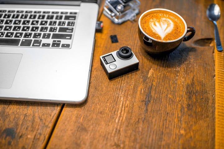 Small action video camera on the table