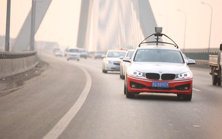 Baidu car on a bridge