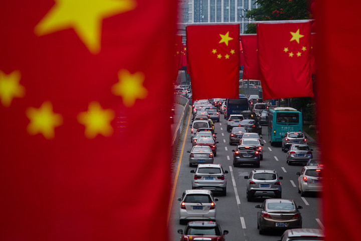 china flag and cars