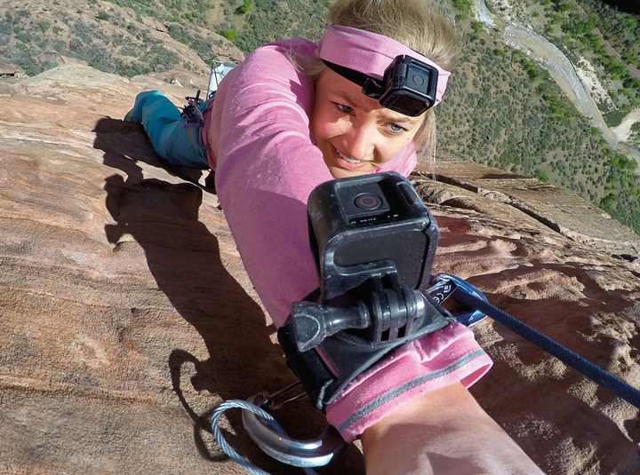 Go-Pro-Wrist-strap-hand-wrist-arm-leg-mount-in-use-rockclimbing-girl