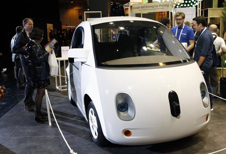 PARIS, FRANCE - JUNE 30: A Google self-driving car project is displayed during the Viva Technology show on June 30, 2016 in Paris, France. Viva Technology Startup Connect, the new international event brings together 5,000 startups with top investors, companies to grow businesses and all players in the digital transformation who shape the future of the internet. (Photo by Chesnot/Getty Images)