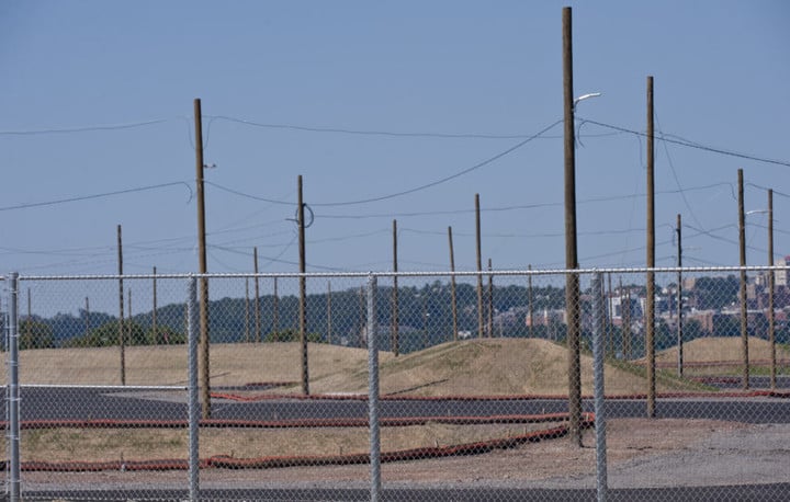 A test track on a large plot that Uber leased to test its driverless vehicles near riverfront in Pittsburgh, Sept. 8, 2016. Uber’s experiment with autonomous vehicles is proceeding with the blessing of city officials, who have pretty much just stayed out of the way. (Jeff Swensen/The New York Times)