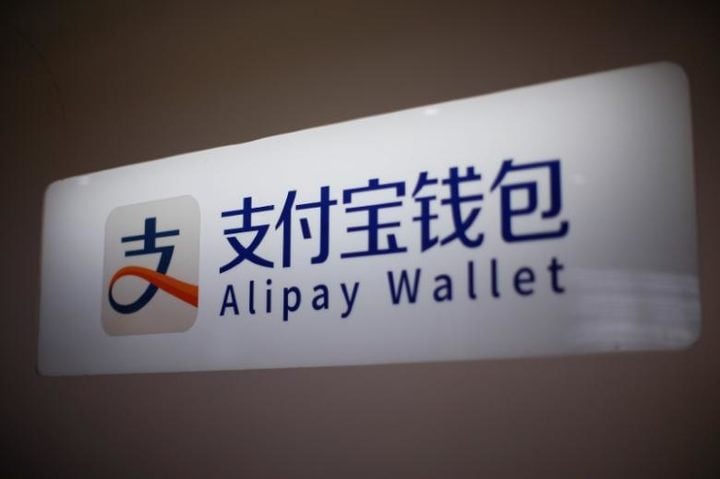 Alipay logo is seen at a train station in Shanghai