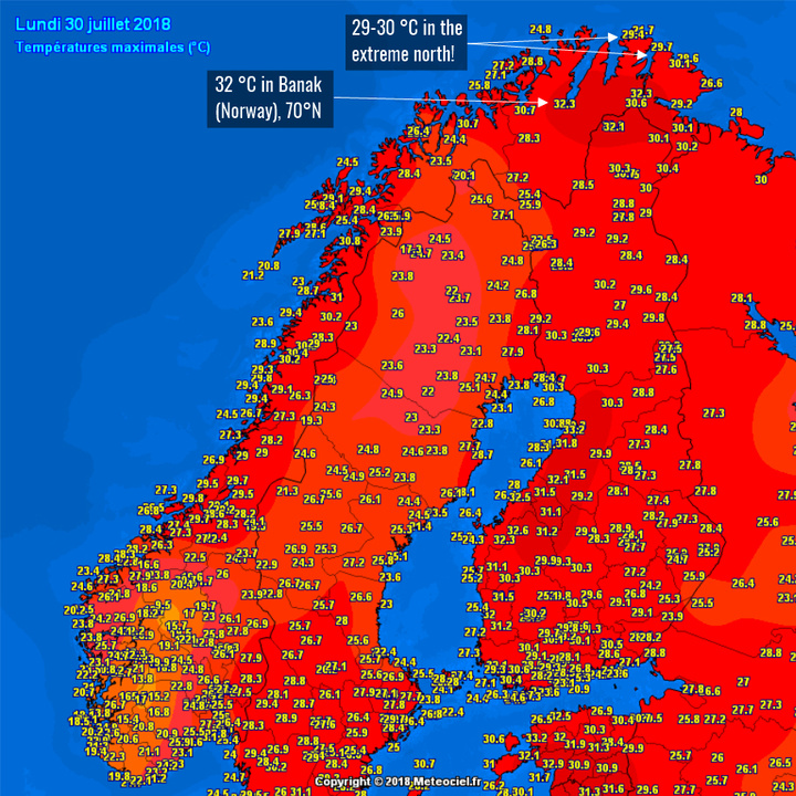 罕见高温 32°c 的北极圈 7 月 31 日,severe