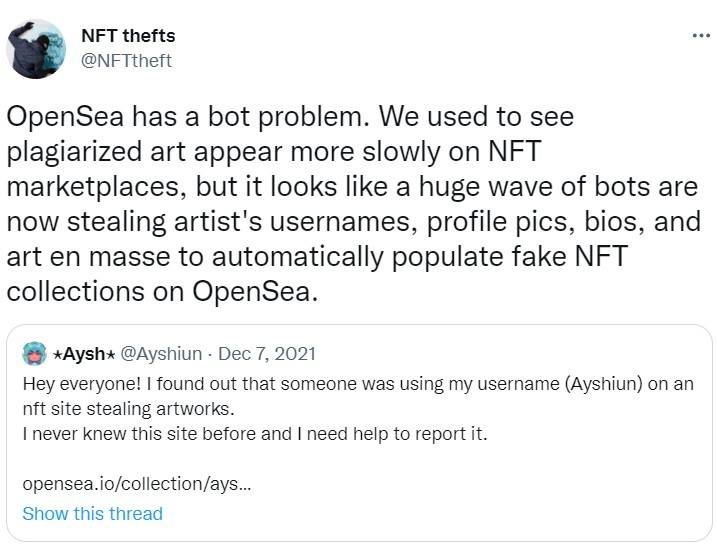 twitter4 - I “falsi” di NFT sono dilaganti e la piattaforma che una volta metteva all’asta milioni di dollari di NFT “fallisce”