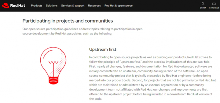红帽开源参与指南的第一条就是「上游优先」