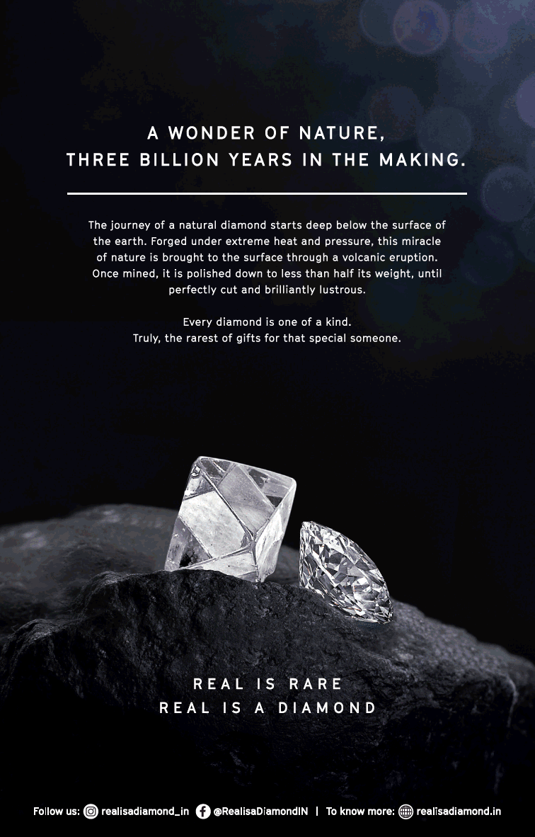 real is a diamond real is rare ad times of india delhi 05 09 2019 - I diamanti artificiali costano meno, ma i diamanti non sono più una necessità per i giovani