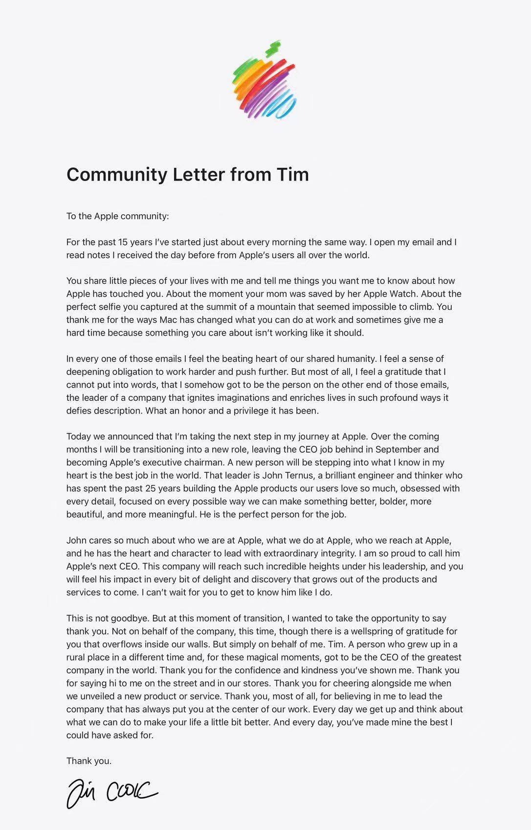 Apple Letter Example 在苹果新 CEO 上任前,我们和他聊了聊 AI 与 iPhone | 爱范儿